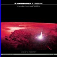 a poster with a red fireball in the background